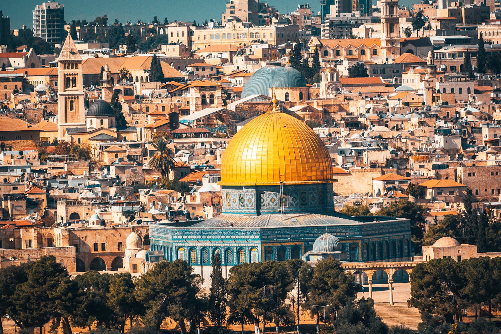 Aerial view of Jerusalem's Old City at golden hour