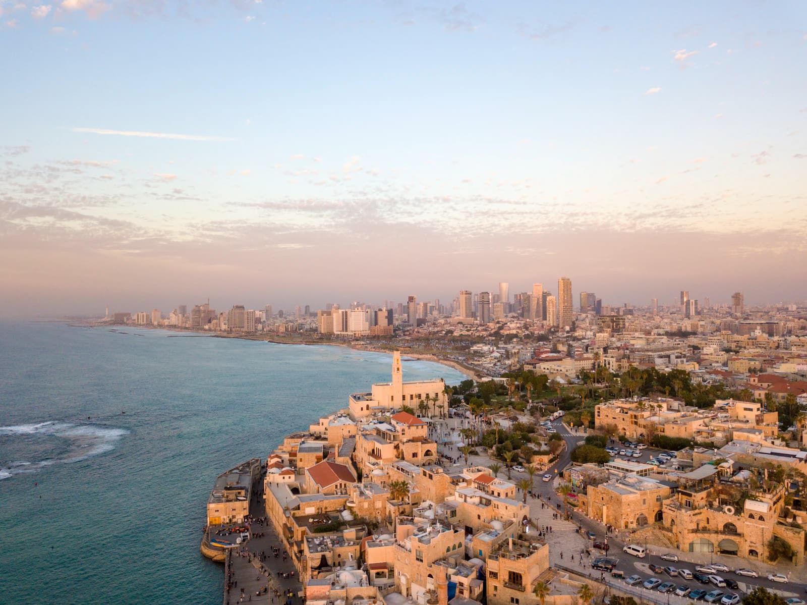 Jaffa and the Tel Aviv skyline at golden hour